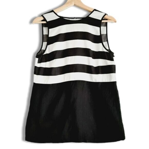 CLUB MONACO Sleeveless Shell Top Strippe Pattern B&W Crewneck Sz S Flawed - Picture 1 of 16